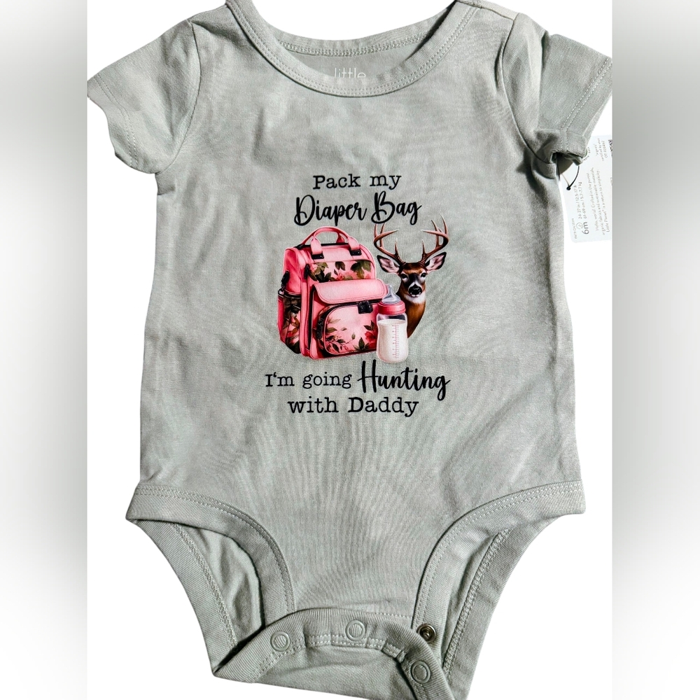 Greeb Baby Onesie with Pink Hunting Design
